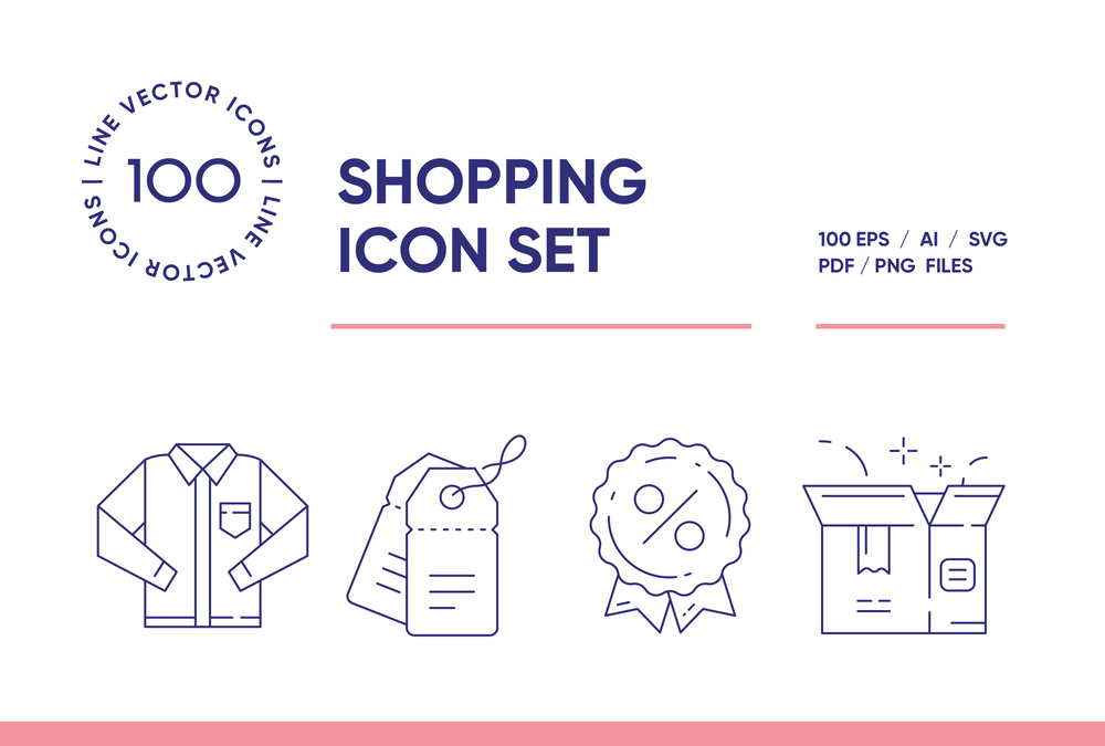Online Clothes Shopping – 100 Line Icons