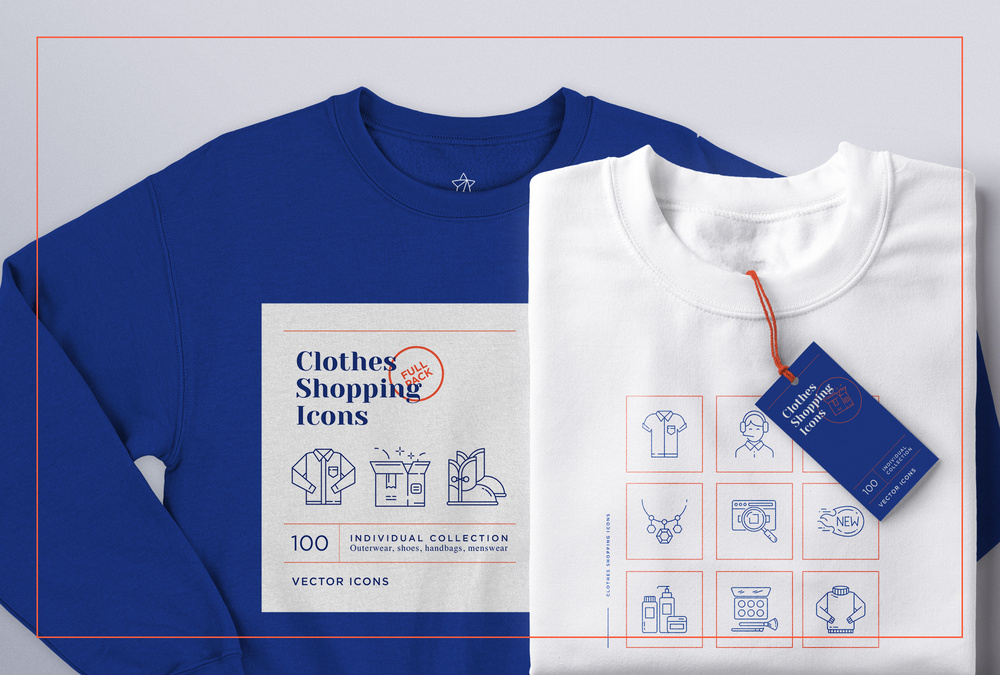Online Clothes Shopping – 100 Line Icons