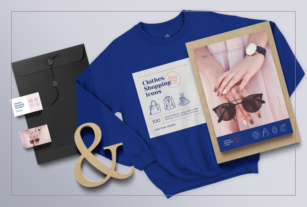 Online Clothes Shopping – 100 Line Icons