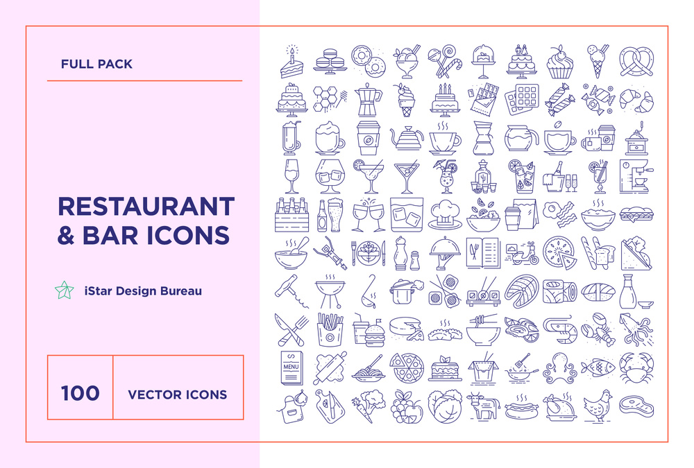 Food & Drinks – 100 Line Icons