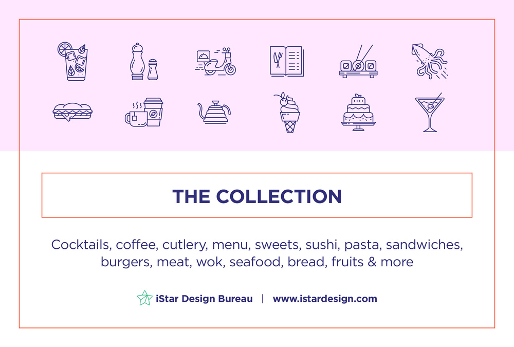 Food & Drinks – 100 Line Icons
