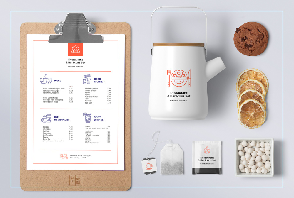 Food & Drinks – 100 Line Icons