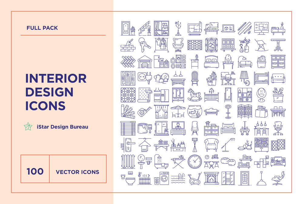 Interior Design – 100 Line Icons