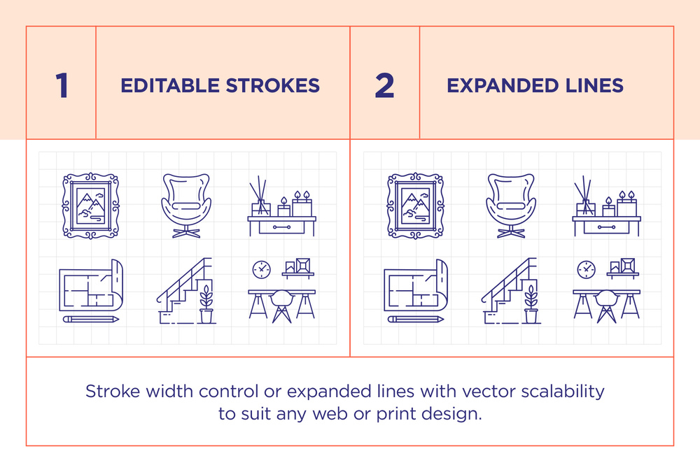 Interior Design – 100 Line Icons