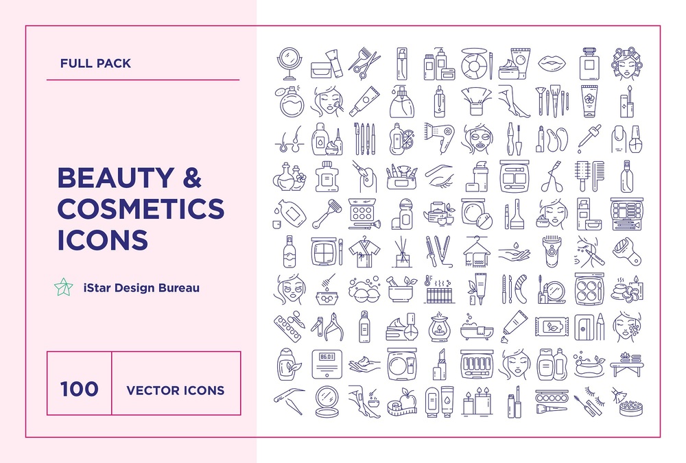 Beauty & Cosmetics – 100 Line Icons