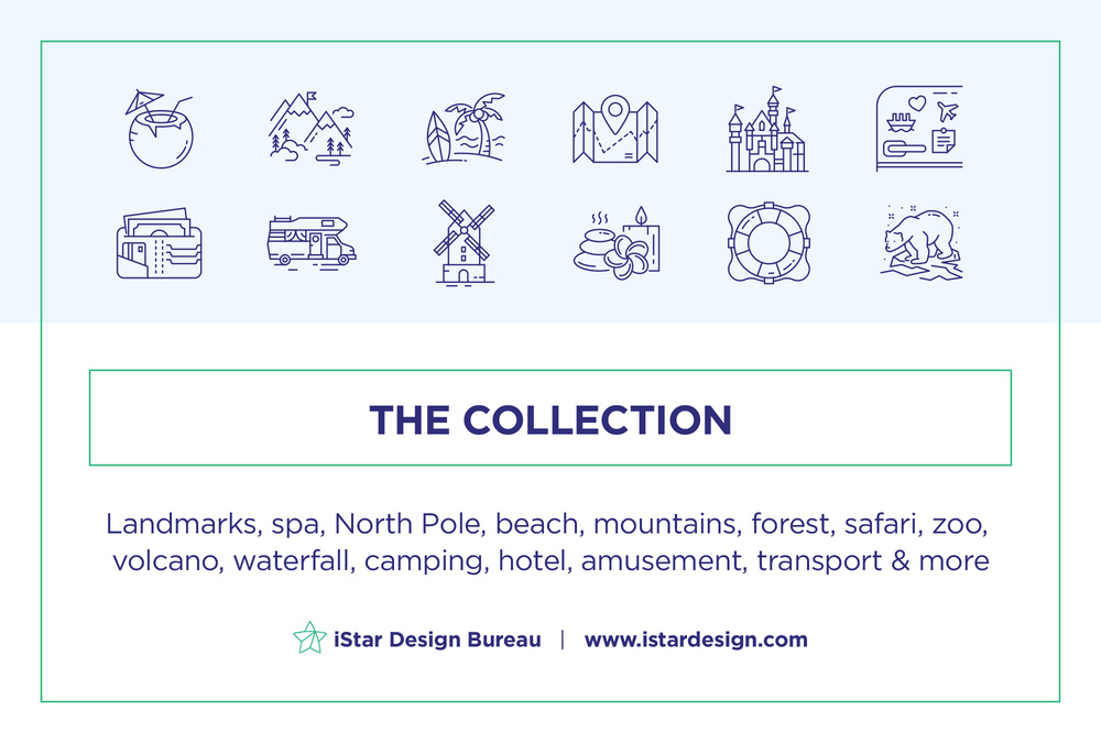Travel & Landmarks – 100 Line Icons
