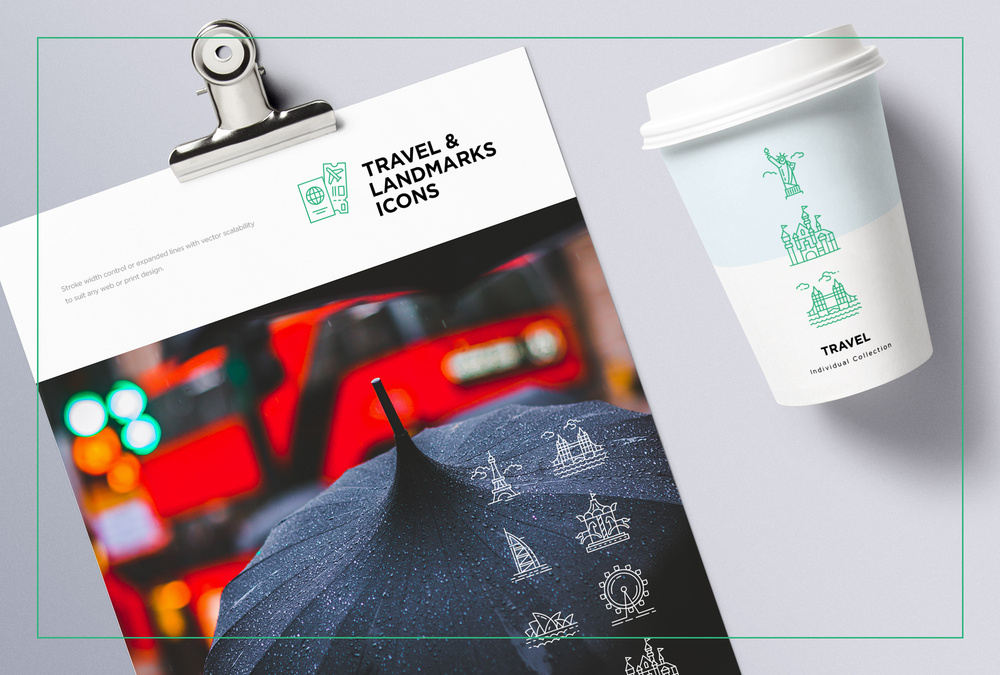 Travel & Landmarks – 100 Line Icons