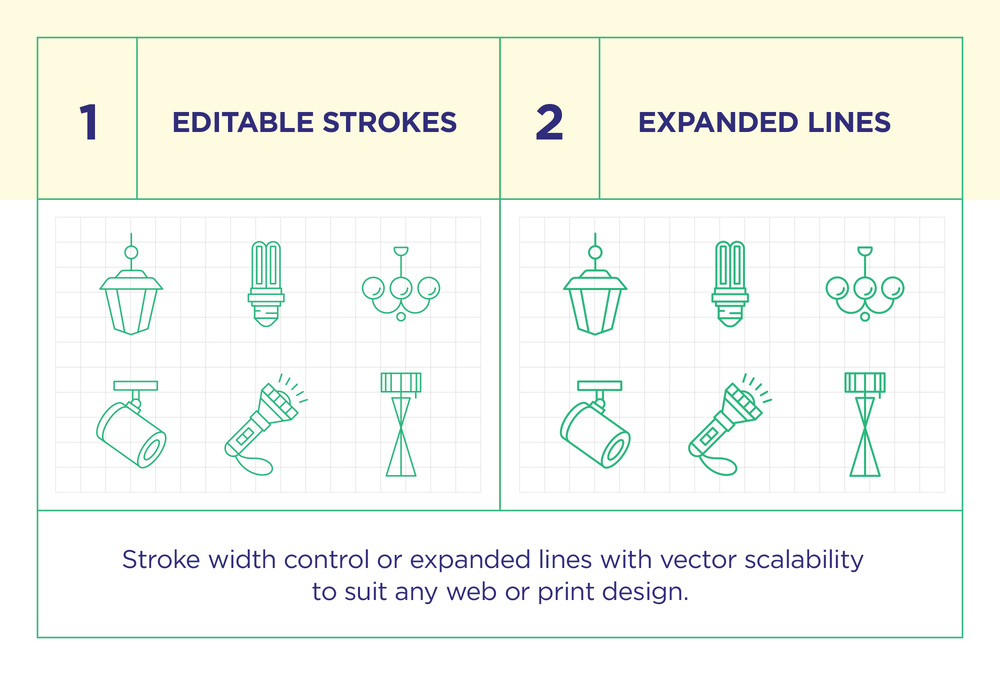 Lighting – 50 Line Icons