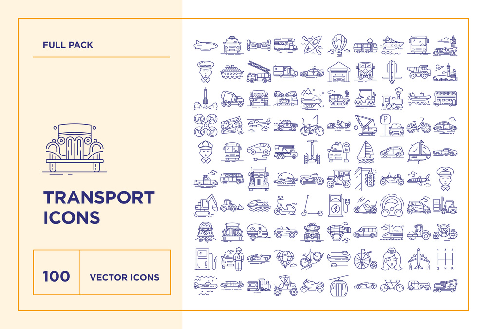 Transport – 100 Line Icons