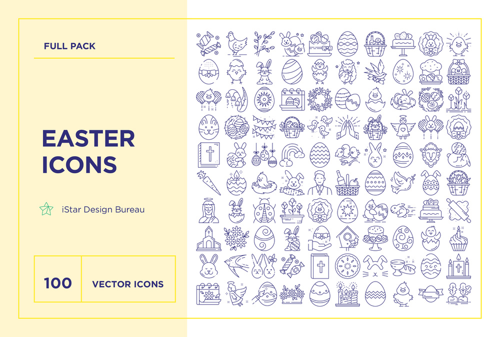 Happy Easter – 100 Line Icons