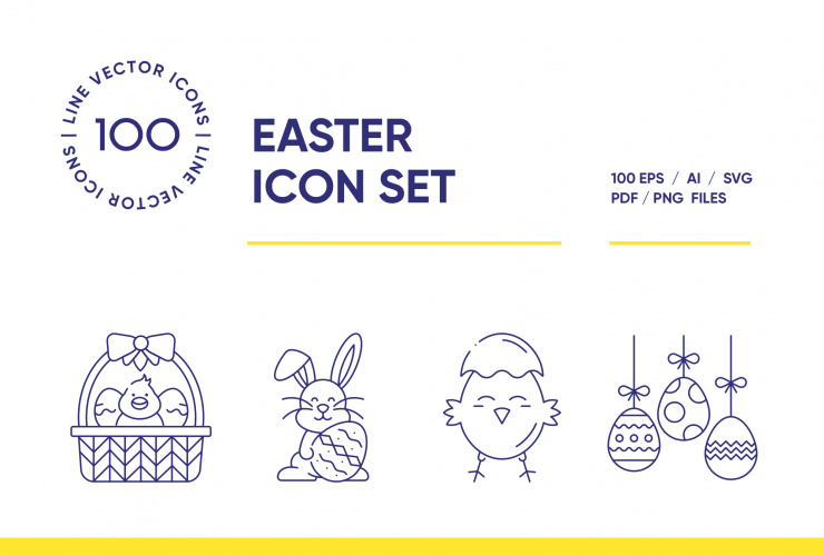 Happy Easter – 100 Line Icons