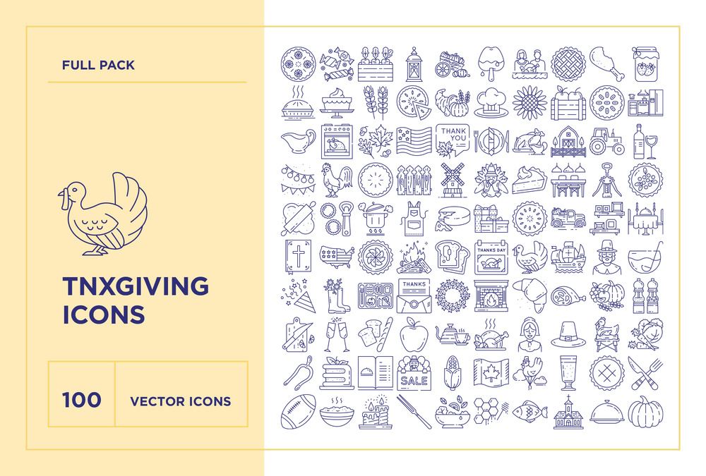 Thanksgiving Day  – 100 Line Icons