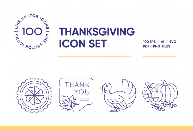 Thanksgiving Day  – 100 Line Icons