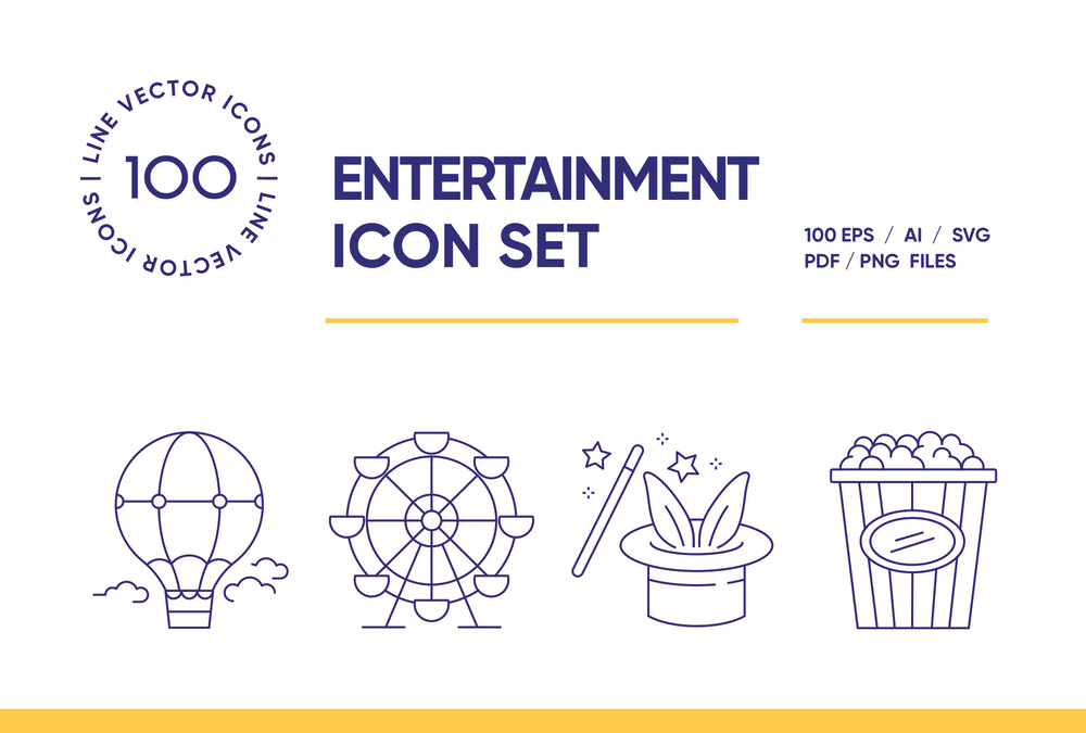 Entertainment – 100 Line Icons