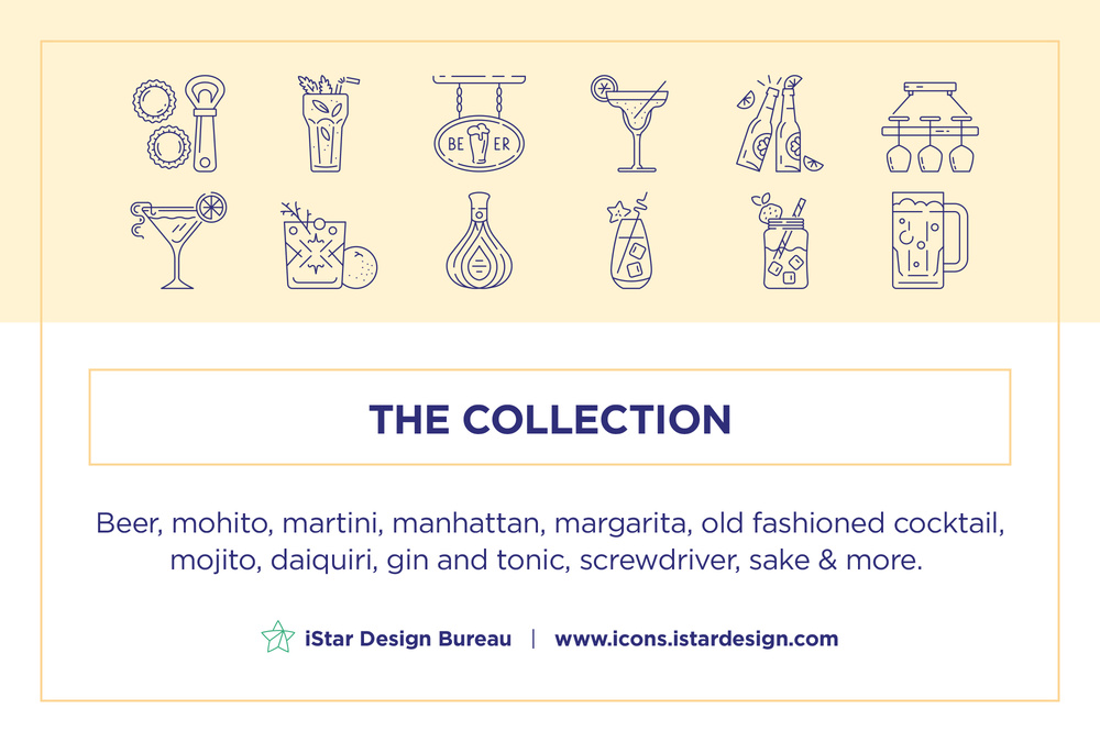 Cocktail Bar – 100 Line Icons