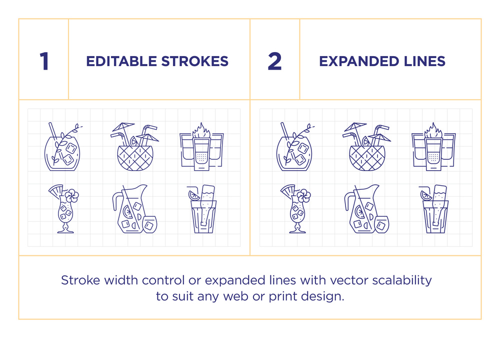 Cocktail Bar – 100 Line Icons