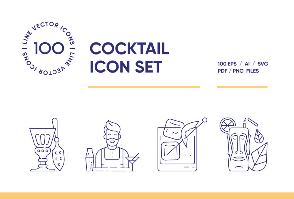Cocktail Bar – 100 Line Icons