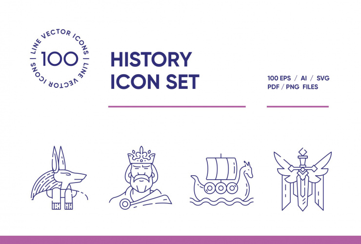 History – 100 Line Icons