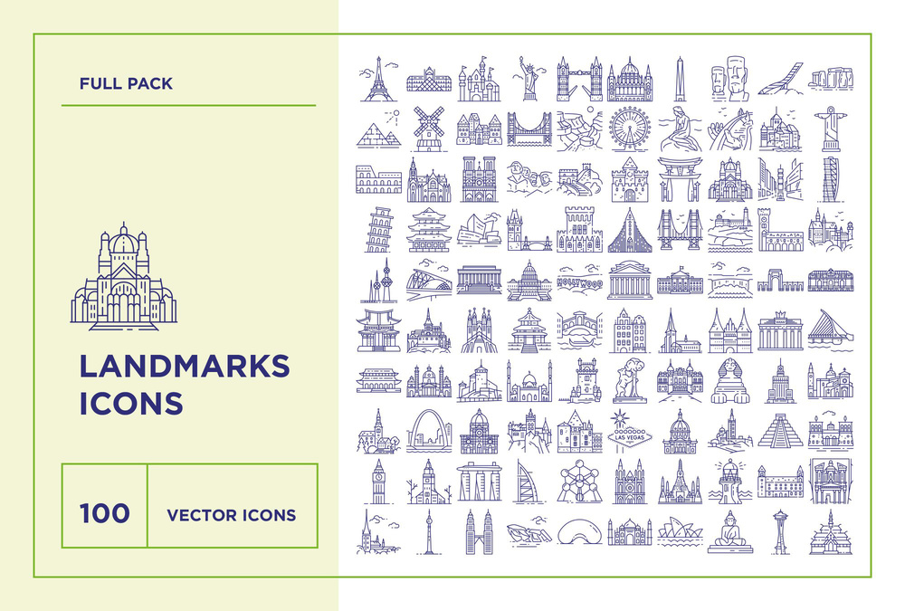 Landmarks – 100 Line Icons