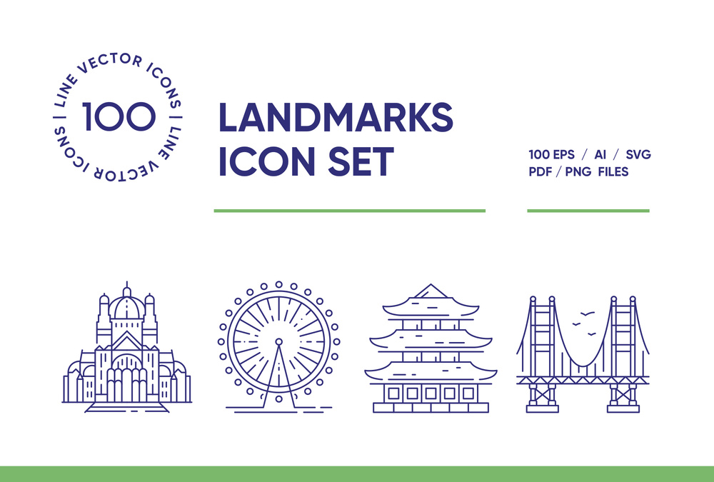Landmarks – 100 Line Icons