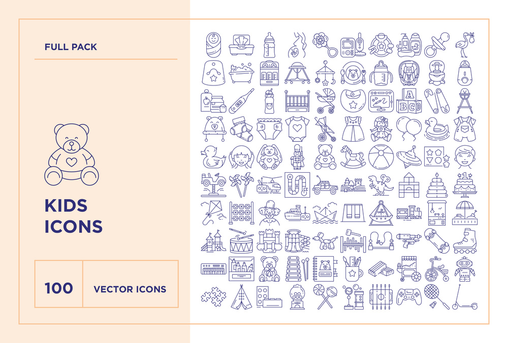Kids – 100 Line Icons