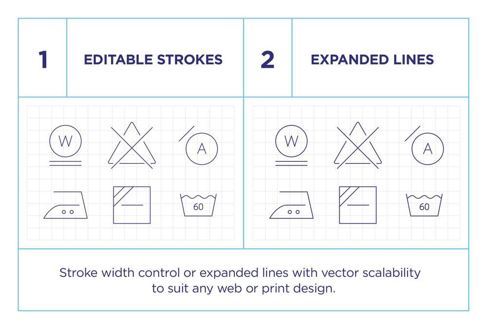 Laundry Symbols – 100 Line Icons