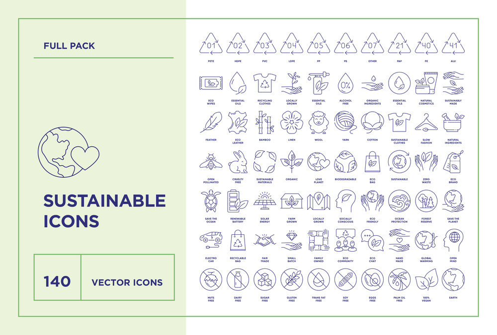 Sustainable Packaging – 140 Line Icons