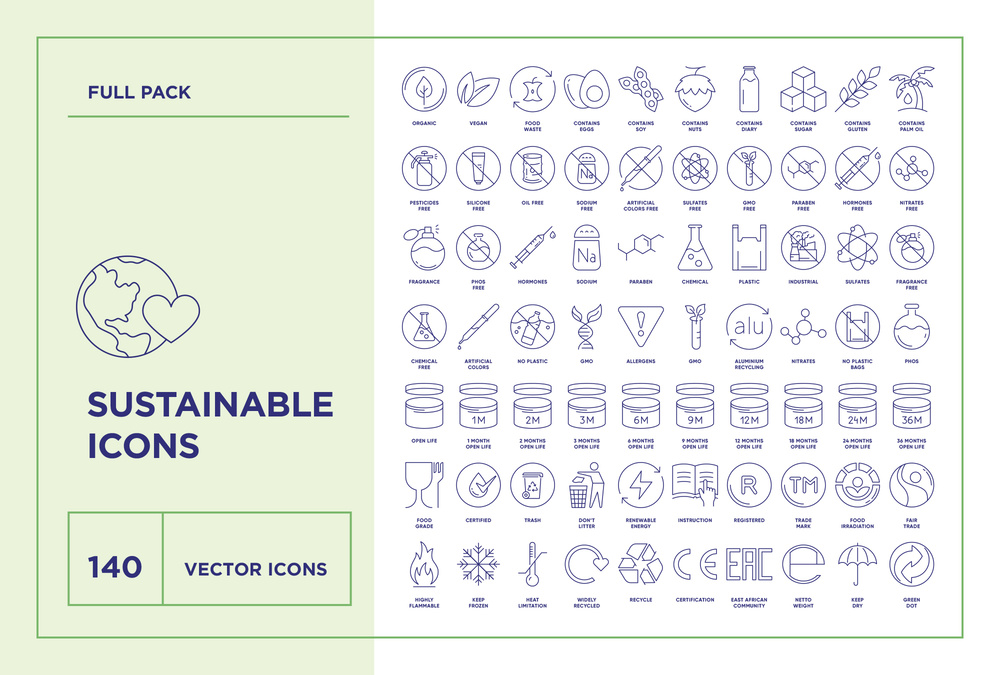 Sustainable Packaging – 140 Line Icons