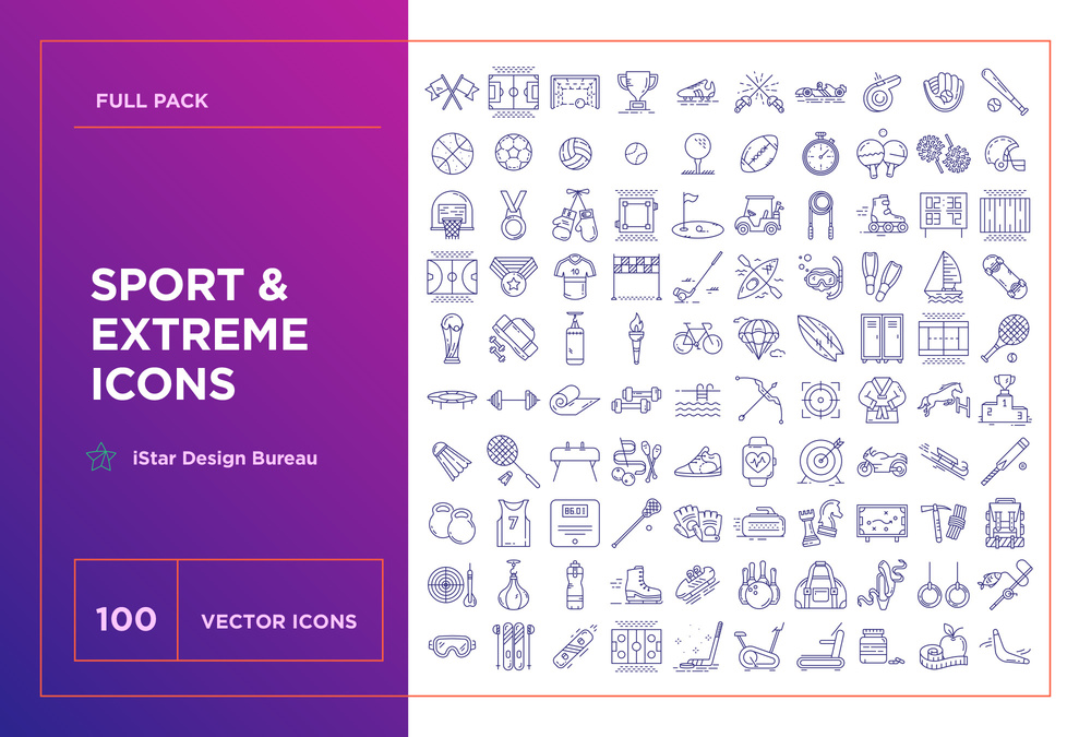 Sport & Extreme – 100 Line Icons